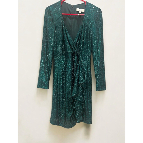 Belle Badgley Mischka Dress Women 4 Green Allover Sequin Party Cocktails Formal - Picture 2 of 8